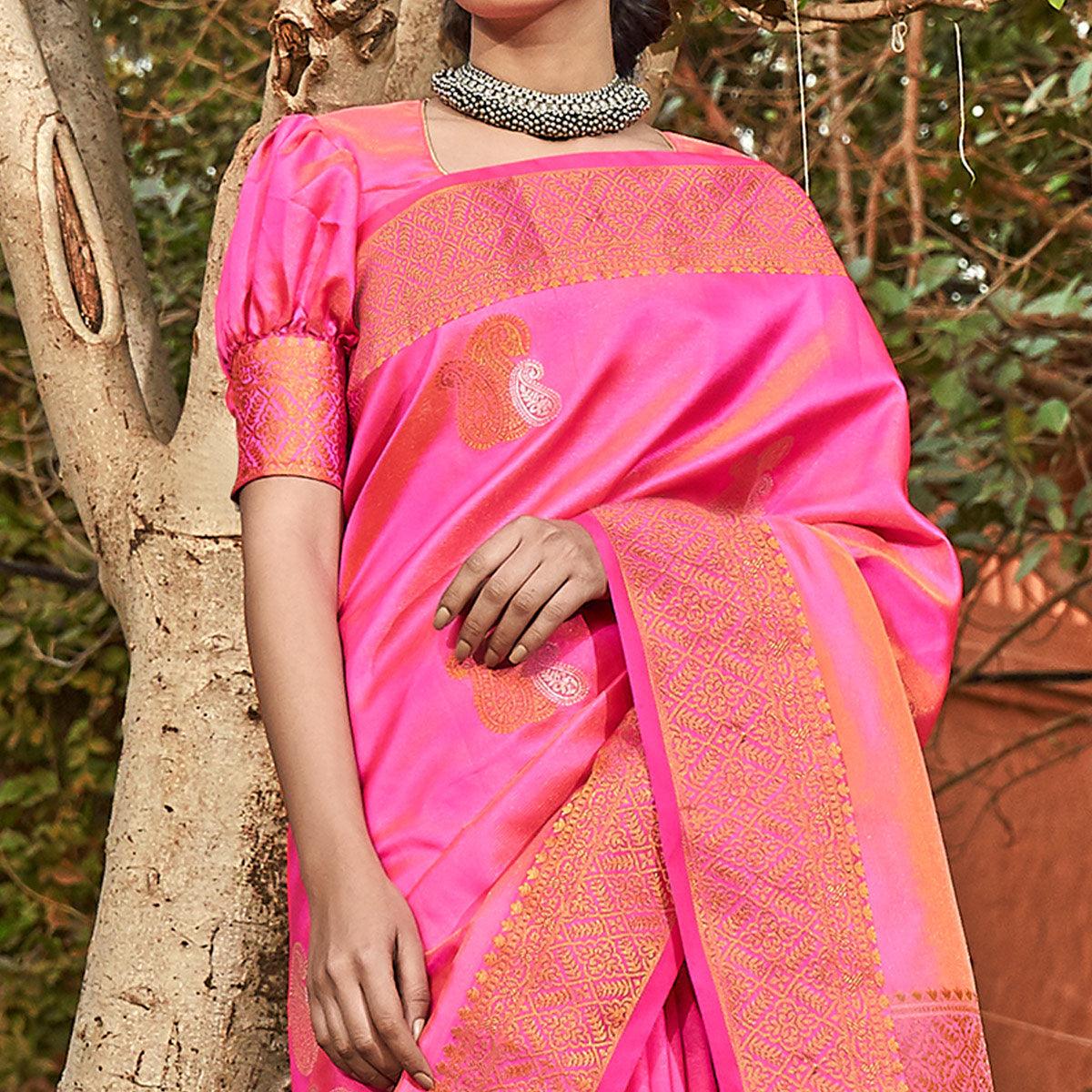 Engrossing Pink Colored Festive Wear Woven Soft Silk Saree