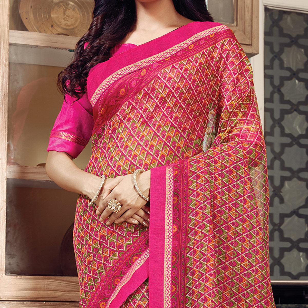 Engrossing Pink Colored Partywear Printed Silk Saree
