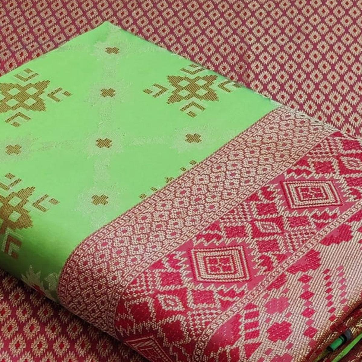 Engrossing Pista Green Colored Festive Wear Woven Patola Silk Saree