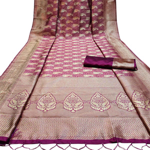 Engrossing Purple Colored Festive Wear Woven Banarasi Silk Saree With Tassels