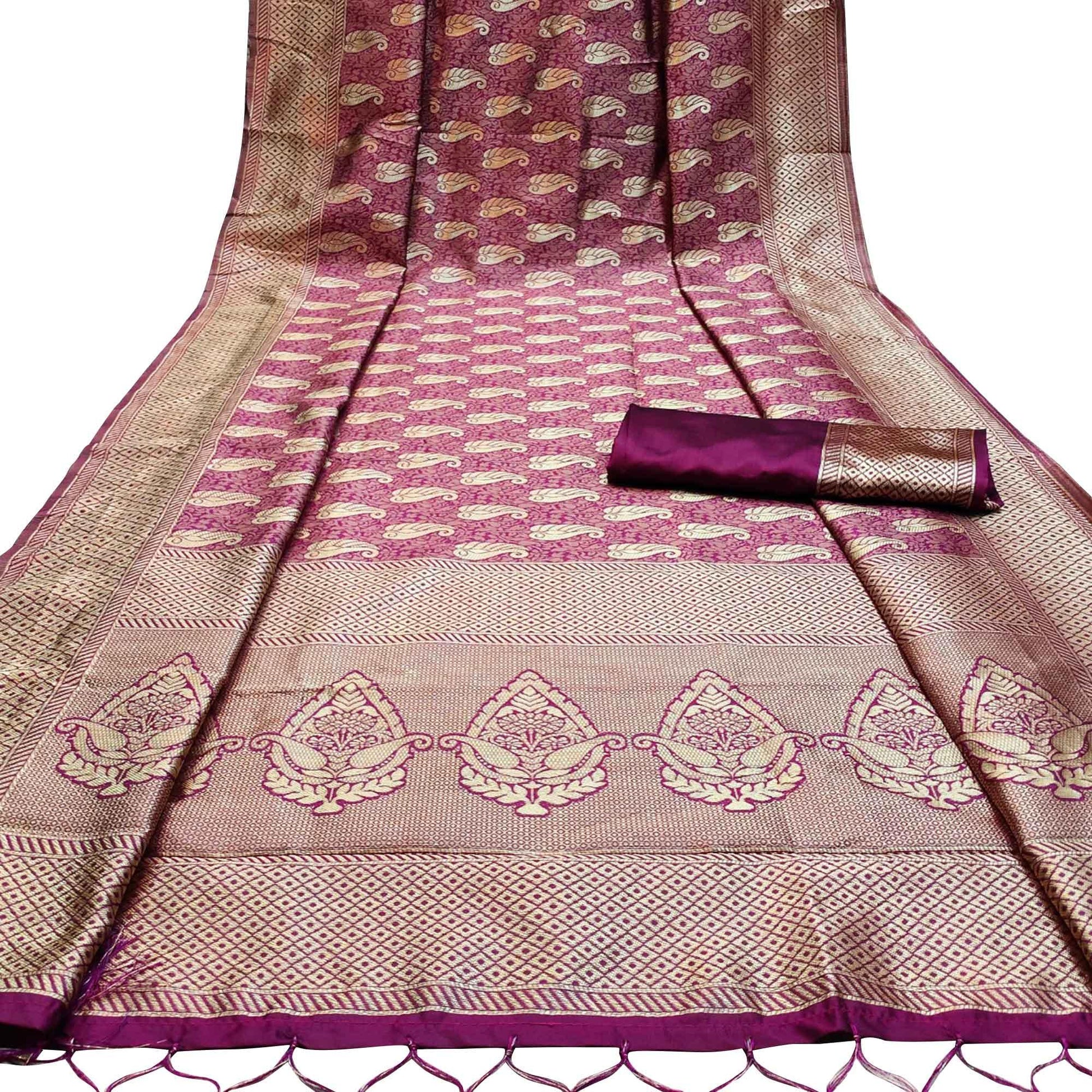Engrossing Purple Colored Festive Wear Woven Banarasi Silk Saree With Tassels