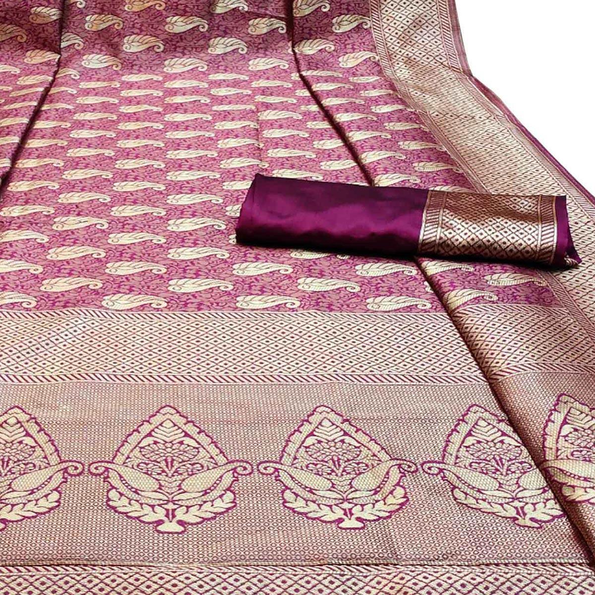 Engrossing Purple Colored Festive Wear Woven Banarasi Silk Saree With Tassels