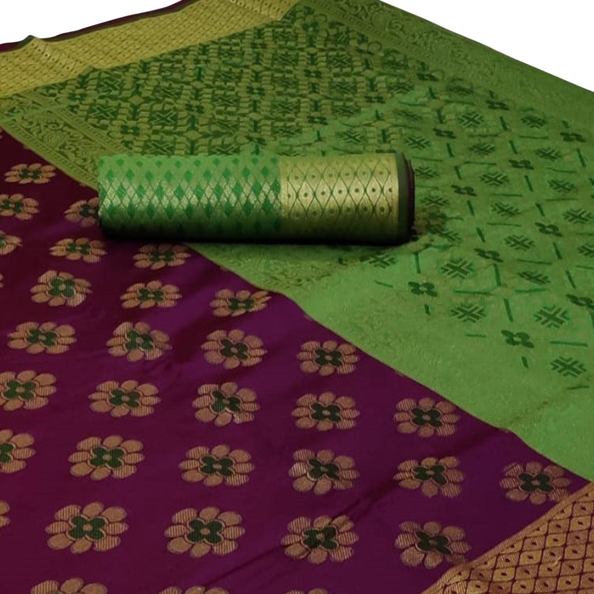 Engrossing Purple Colored Festive Wear Woven Silk Saree
