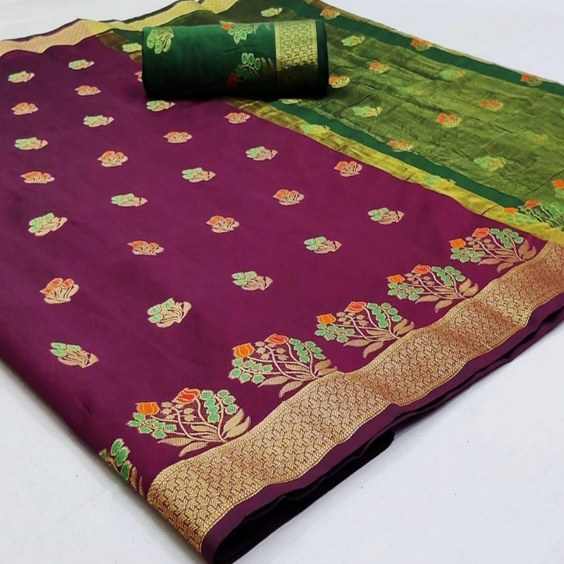 Engrossing Purple Colored Festive Wear Woven Soft Silk Saree
