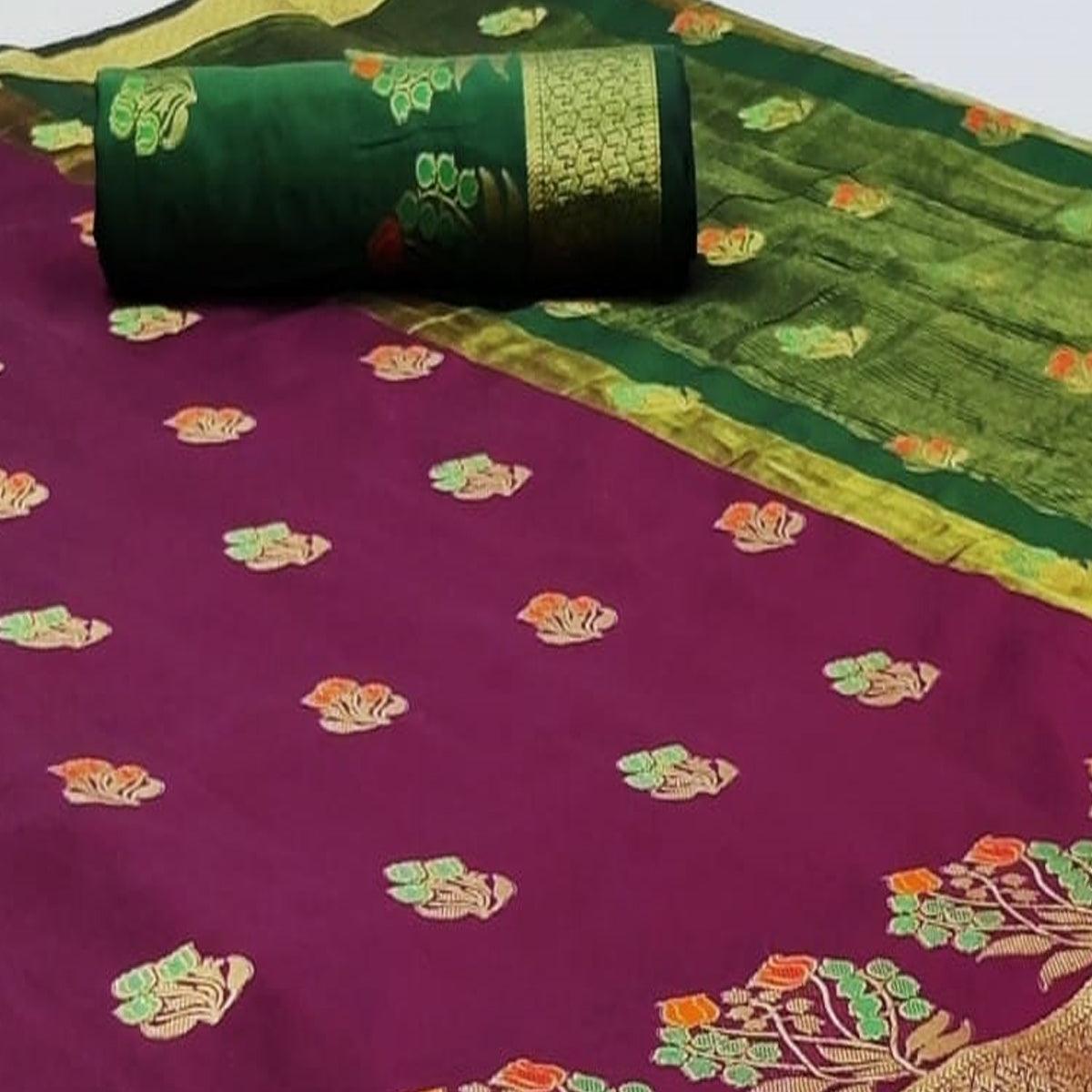 Engrossing Purple Colored Festive Wear Woven Soft Silk Saree