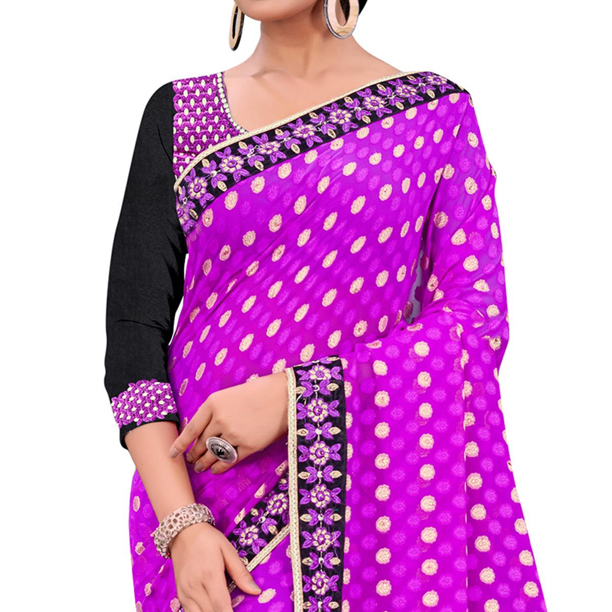 Engrossing Purple Colored Party Wear Georgette Saree