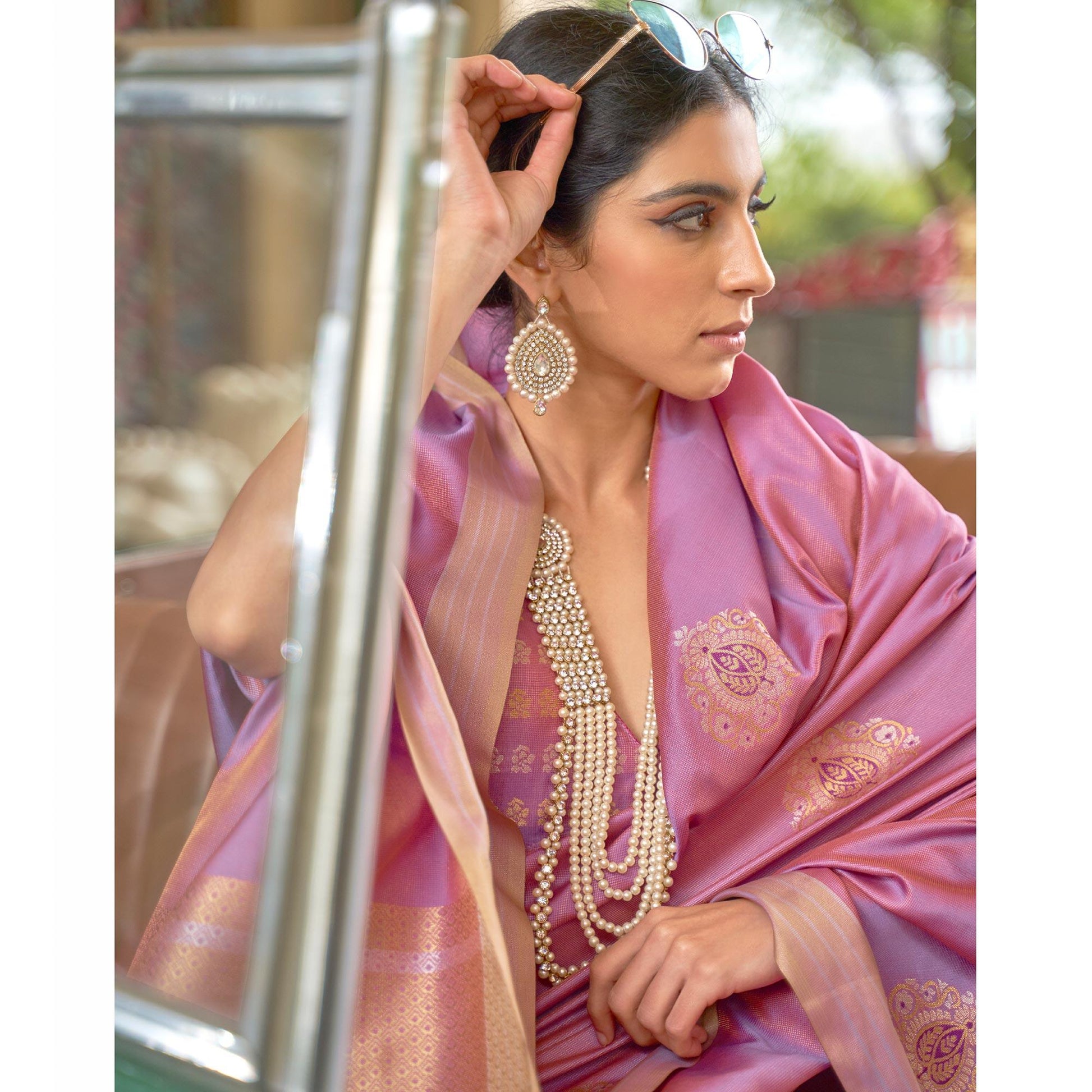 Engrossing Purple Colored Zari Work Festive Wear Banarasi Silk Saree
