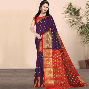 Engrossing Purple Coloured Festive Wear Woven Kota Litchi Art Silk Saree