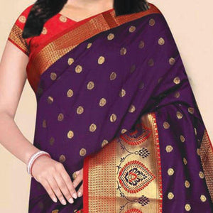 Engrossing Purple Coloured Festive Wear Woven Kota Litchi Art Silk Saree