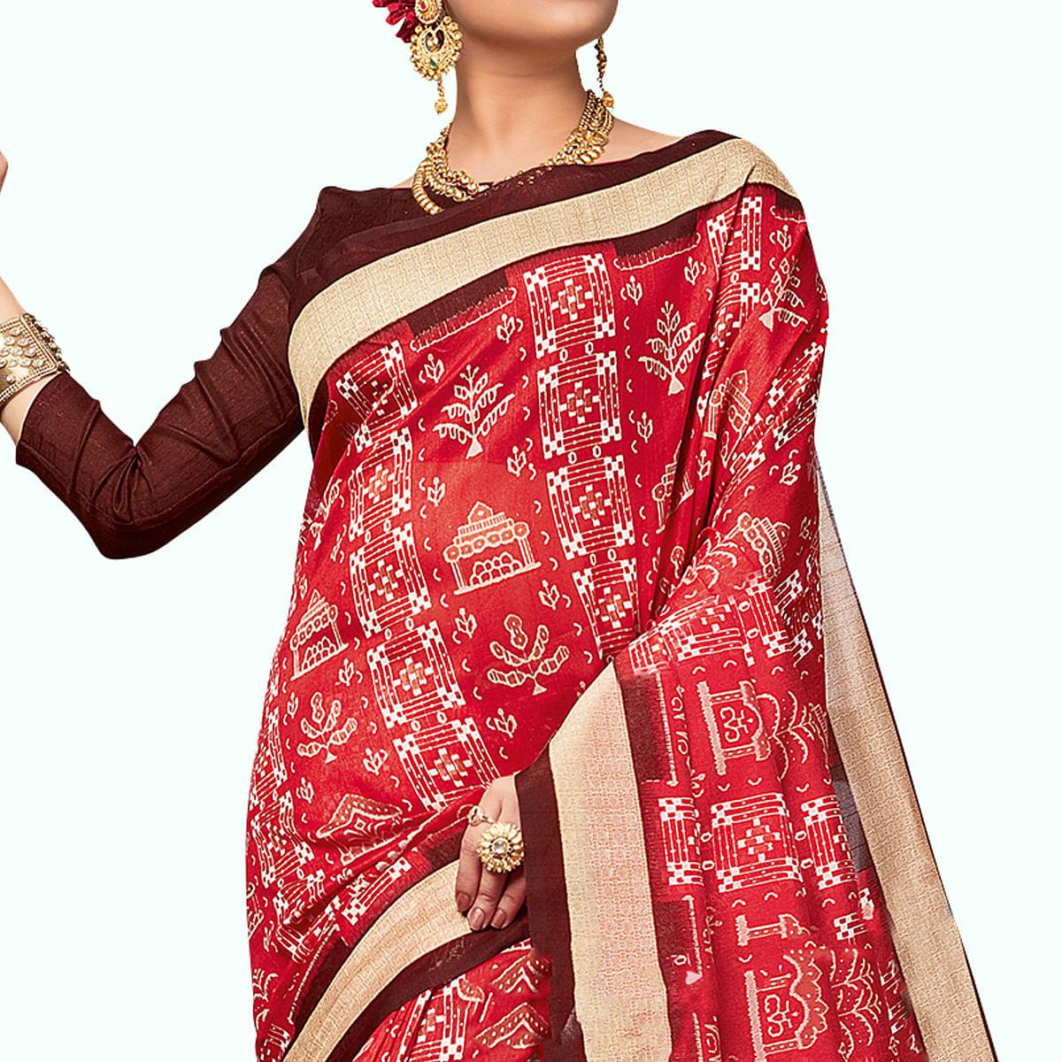 Engrossing Red Colored Casual Wear Printed Art Silk Saree