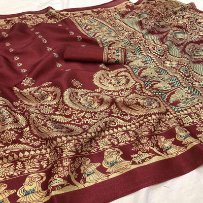 Engrossing Red Colored Festive Wear Printed Art Silk Saree