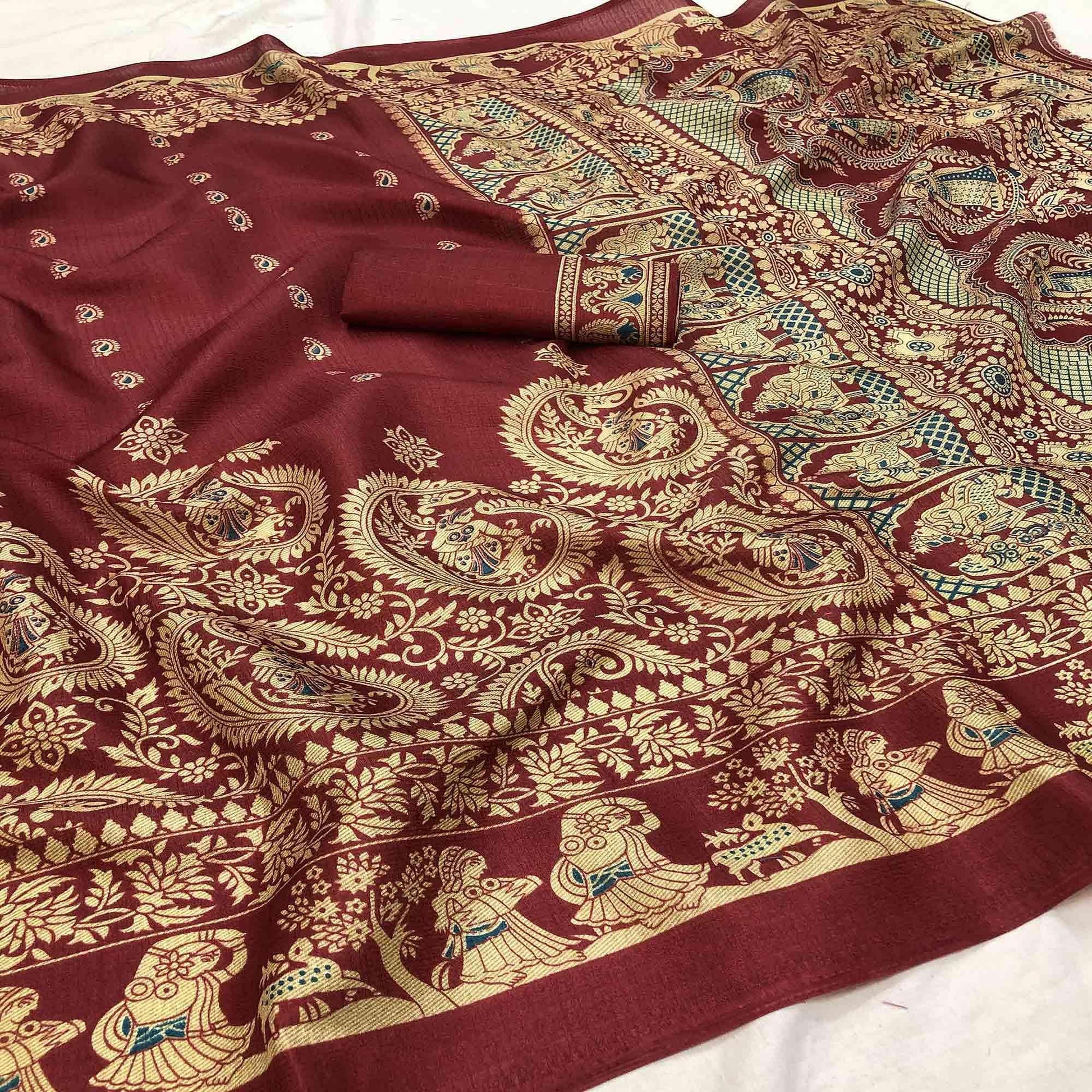 Engrossing Red Colored Festive Wear Printed Art Silk Saree