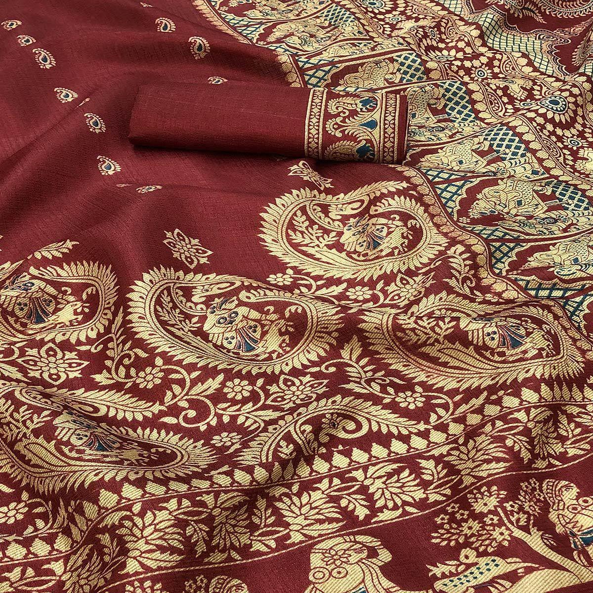 Engrossing Red Colored Festive Wear Printed Art Silk Saree
