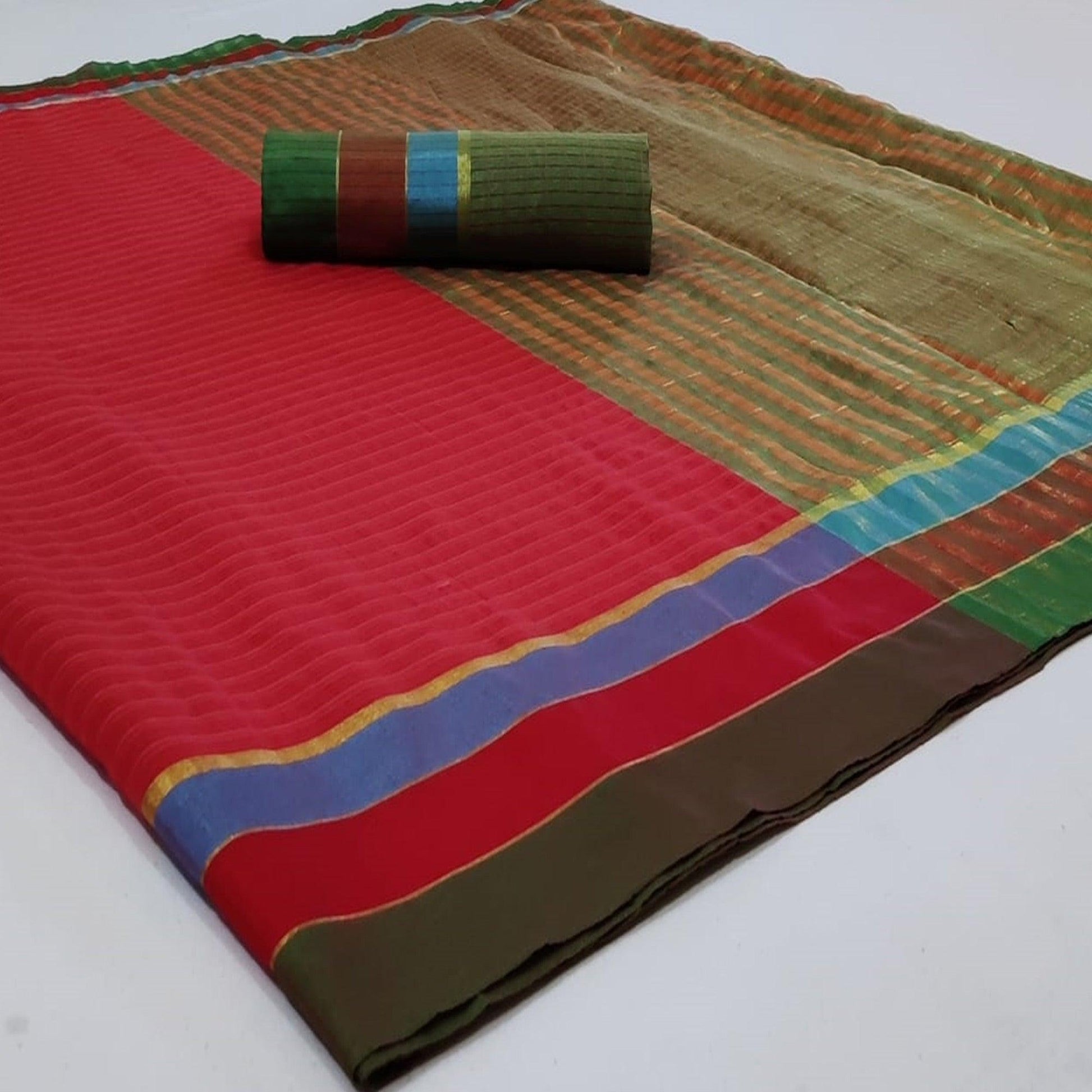 Engrossing Red Colored Festive Wear Woven Cotton Saree