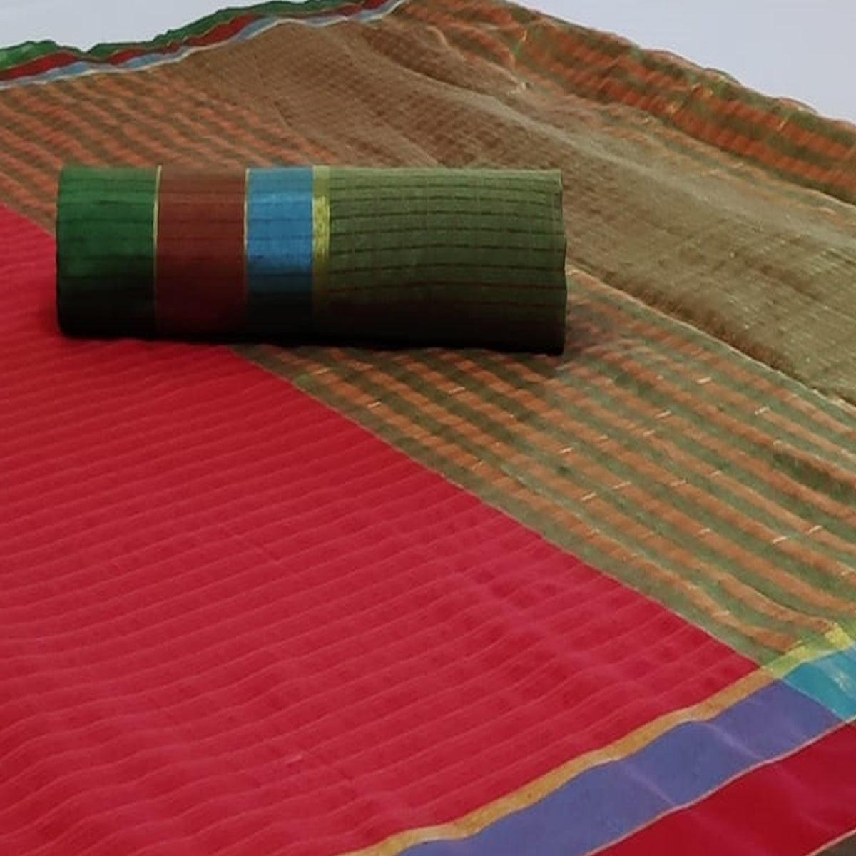 Engrossing Red Colored Festive Wear Woven Cotton Saree