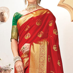 Engrossing Red Colored Festive Wear Woven Silk Saree