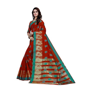 Engrossing Red Colored Festive Wear Woven Work Art Silk Saree