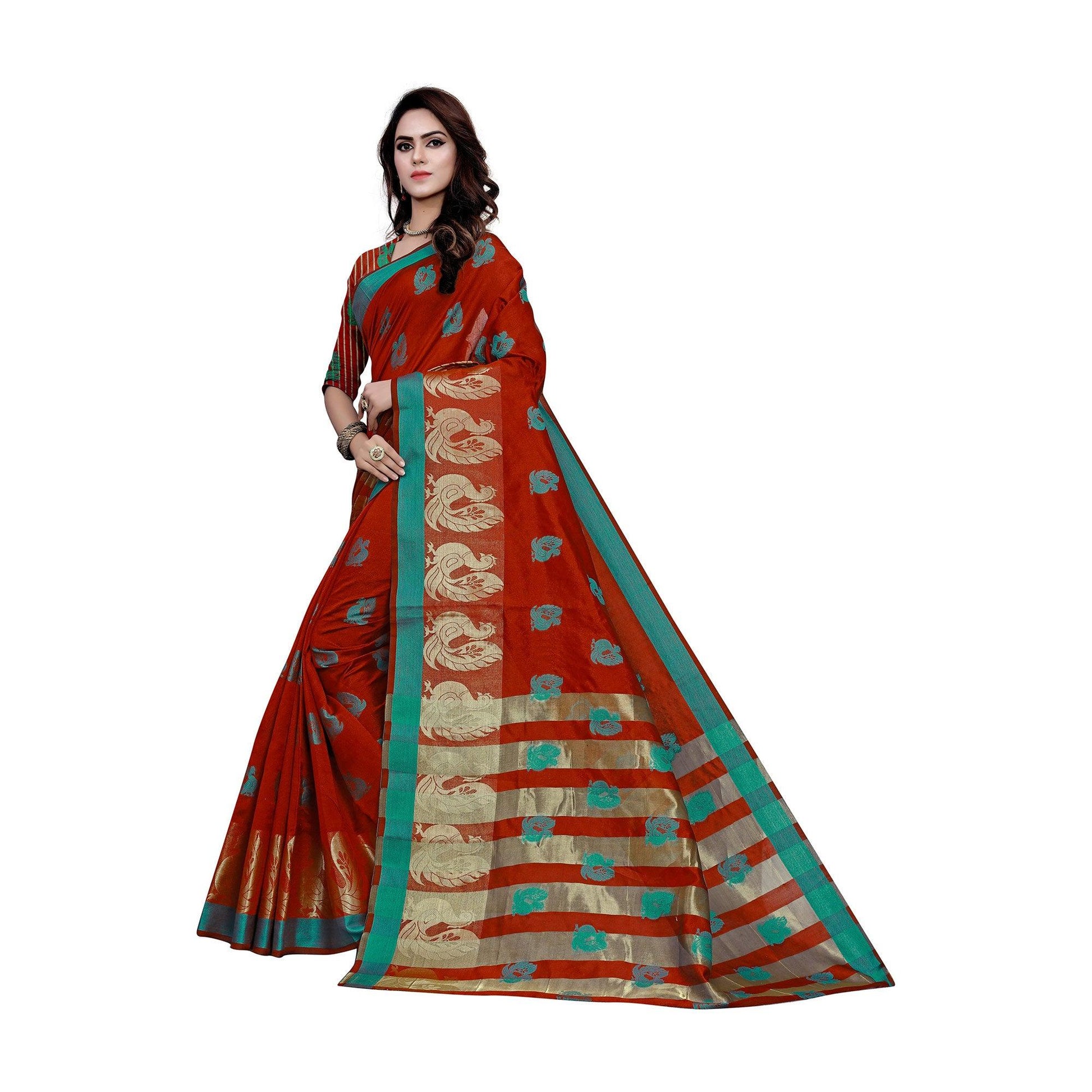 Engrossing Red Colored Festive Wear Woven Work Art Silk Saree