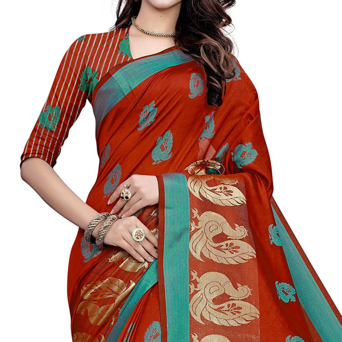 Engrossing Red Colored Festive Wear Woven Work Art Silk Saree
