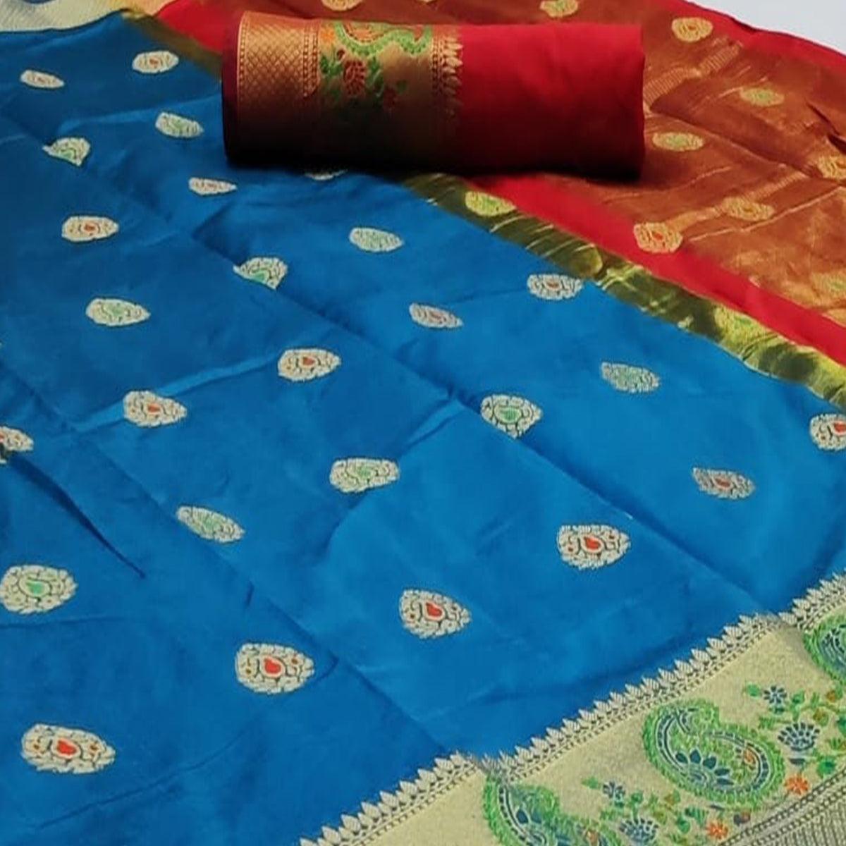 Engrossing Royal Blue Colored Festive Wear Woven Soft Silk Saree