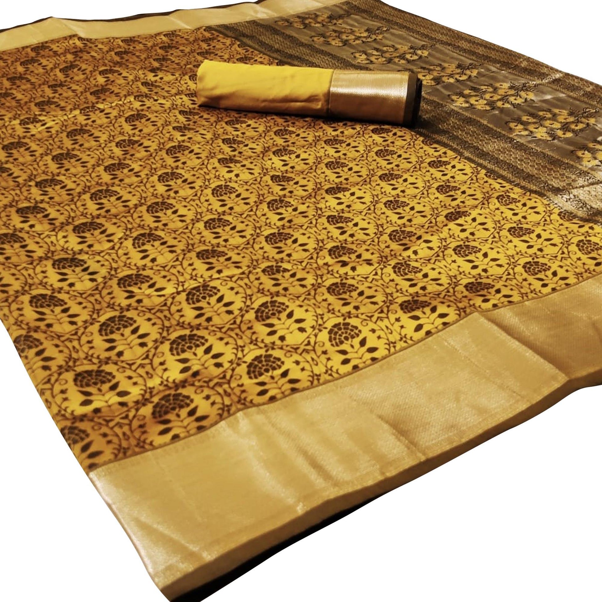Engrossing Yellow Colored Festive Wear Woven Heavy Silk Saree