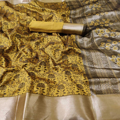 Engrossing Yellow Colored Festive Wear Woven Heavy Silk Saree