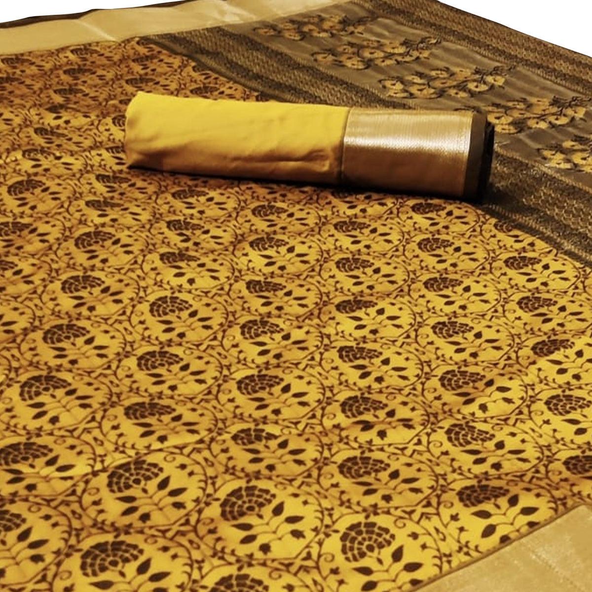Engrossing Yellow Colored Festive Wear Woven Heavy Silk Saree