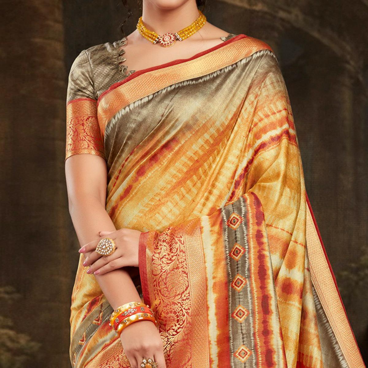 Engrossing Yellow - Multi Colored Festive Wear Woven Silk Saree