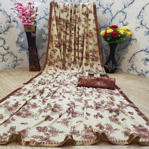 Entrancing Beige Coloured Casual Wear Printed Art Silk Saree