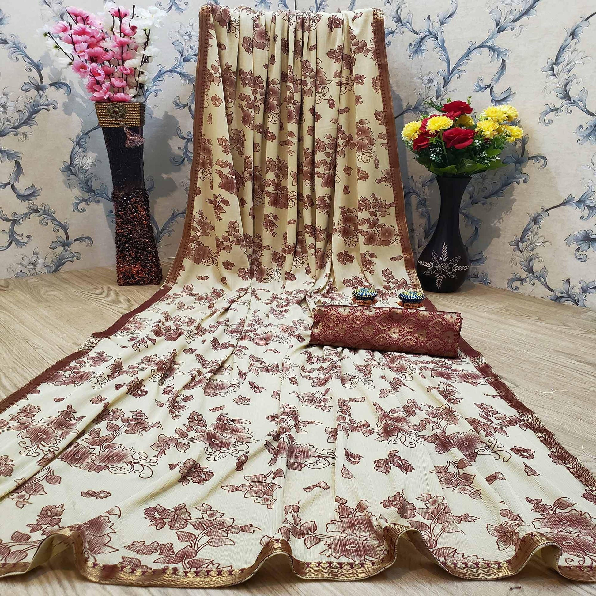 Entrancing Beige Coloured Casual Wear Printed Art Silk Saree