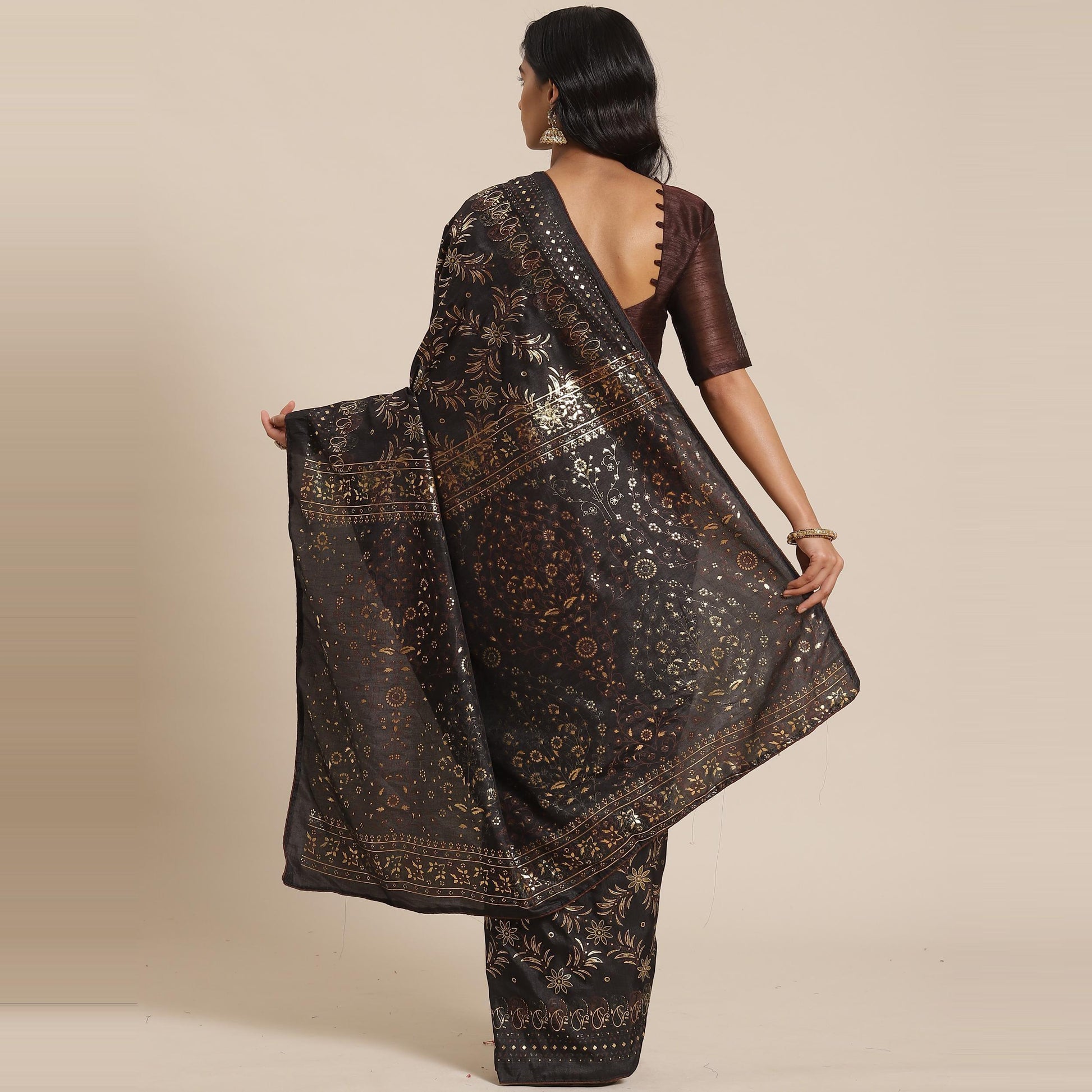 Entrancing Black Colored Casual Wear Printed Silk Blend Saree
