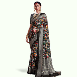 Entrancing Black Colored Festive Wear Printed Kanjivaram Silk Saree