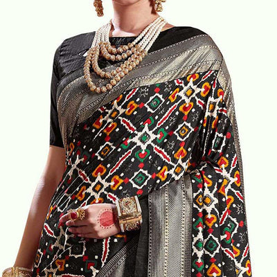 Entrancing Black Colored Festive Wear Printed Kanjivaram Silk Saree