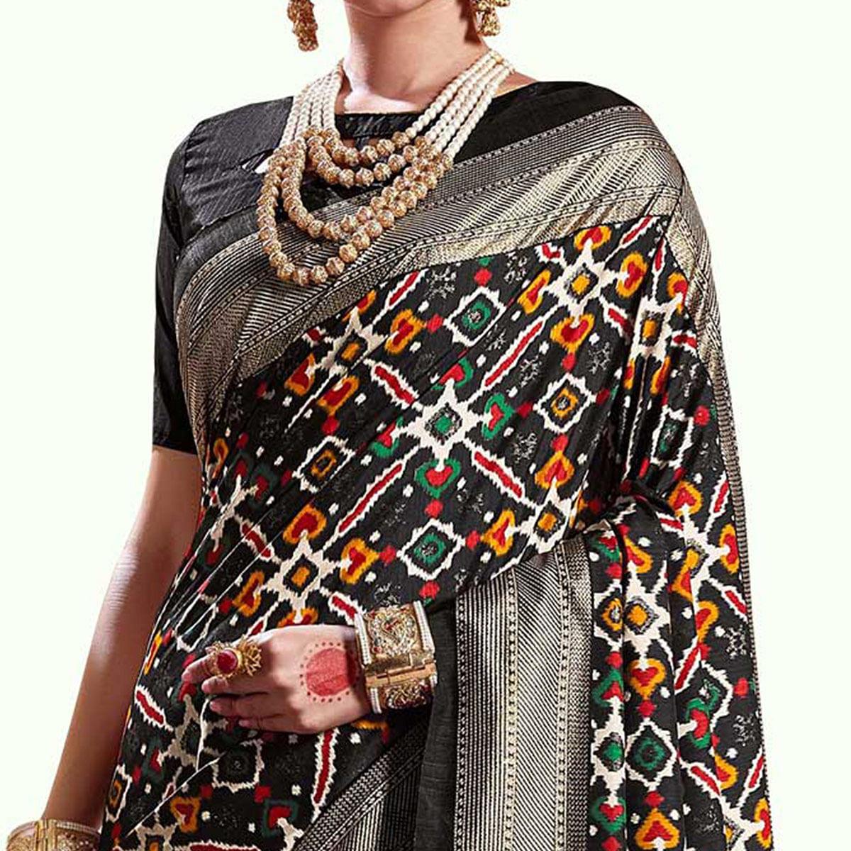 Entrancing Black Colored Festive Wear Printed Kanjivaram Silk Saree