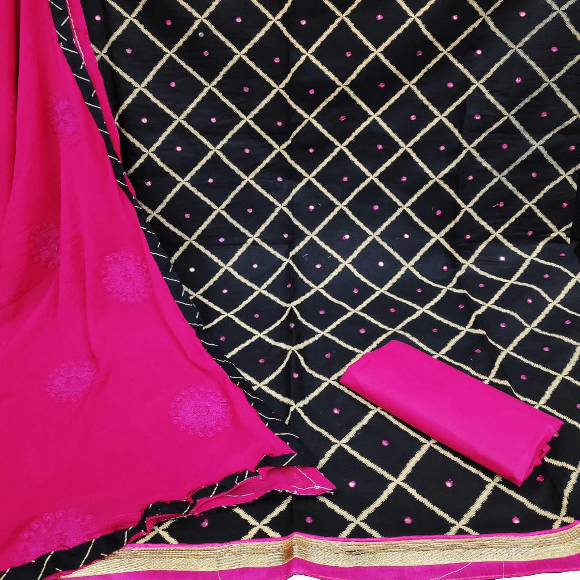 Entrancing Black-Pink Colored Casual Wear Printed Cotton Dress Material
