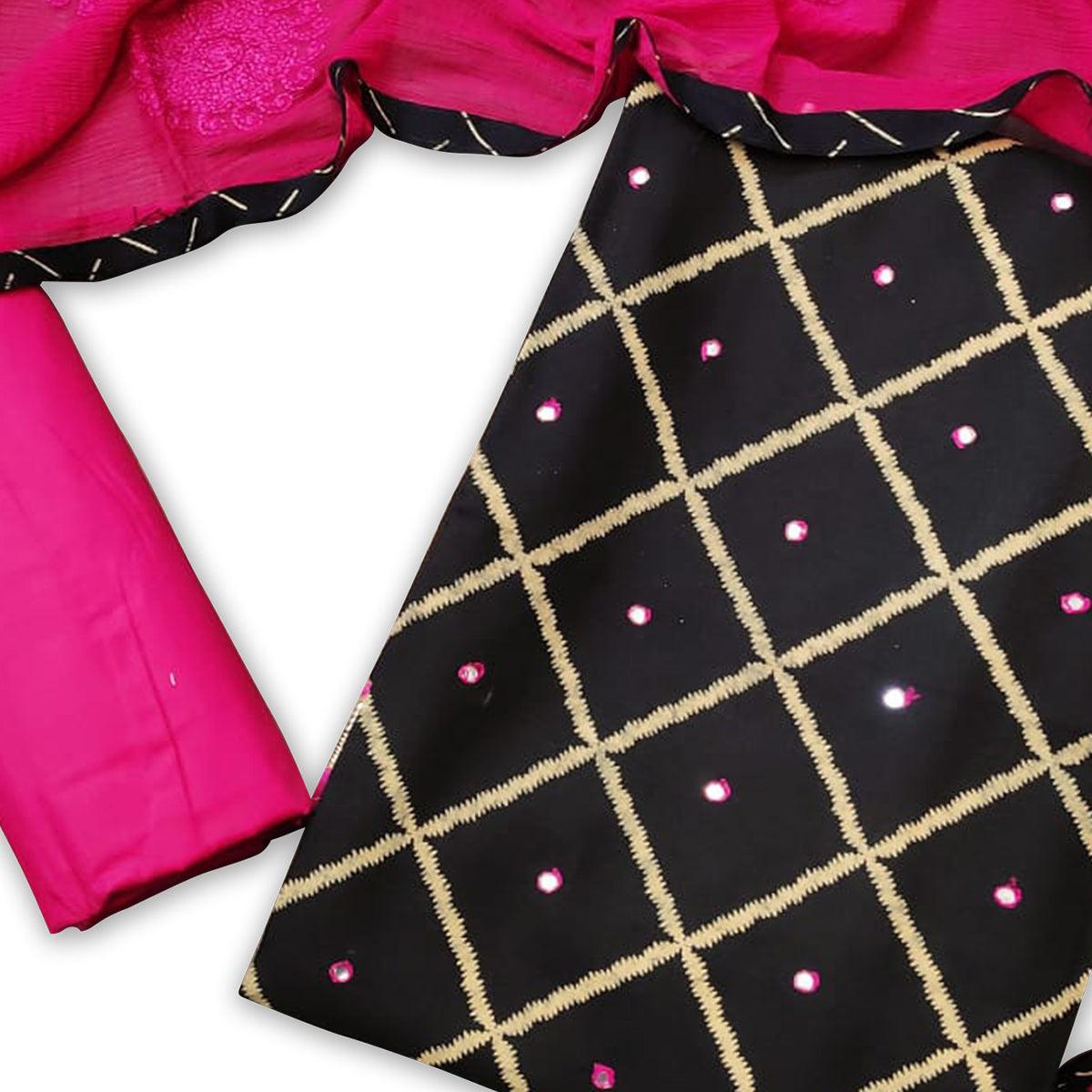 Entrancing Black-Pink Colored Casual Wear Printed Cotton Dress Material