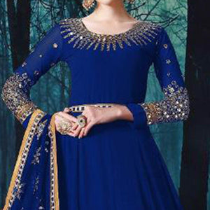 Entrancing Blue Colored Partywear Embroidered Georgette Anarkali Suit