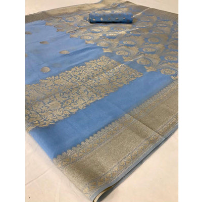 Entrancing Blue Coloured Partywear Pure Modal Woven Silk Saree