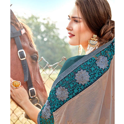 Entrancing Brown Colored Party Wear Embroidered Art Silk Saree