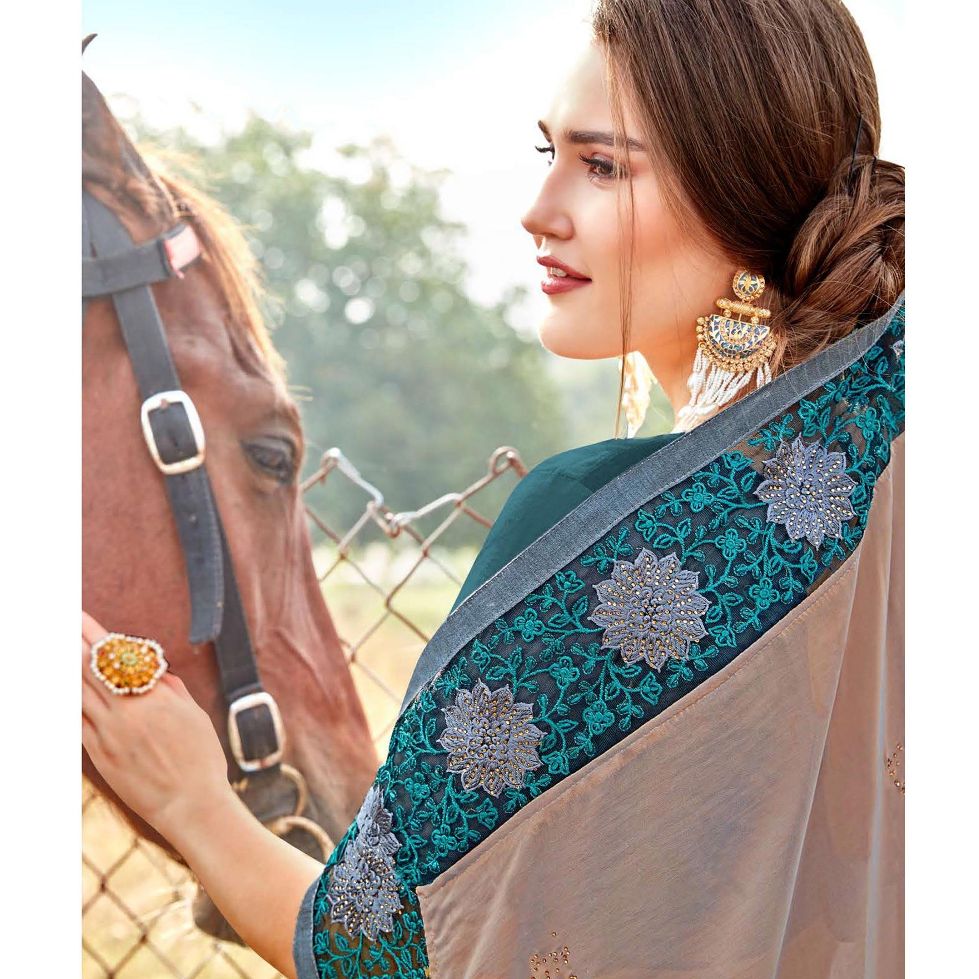 Entrancing Brown Colored Party Wear Embroidered Art Silk Saree