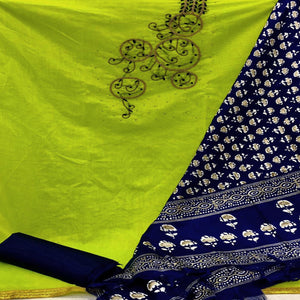 Entrancing Green Colored Casual Wear Embroidered Modal Chanderi Dress Material