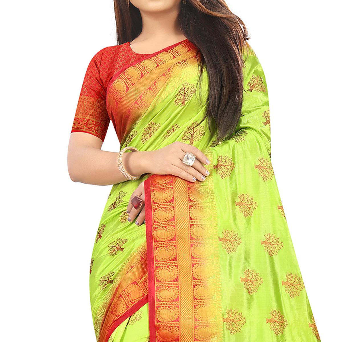 Entrancing Green Colored Festive Wear Woven Art Silk Saree