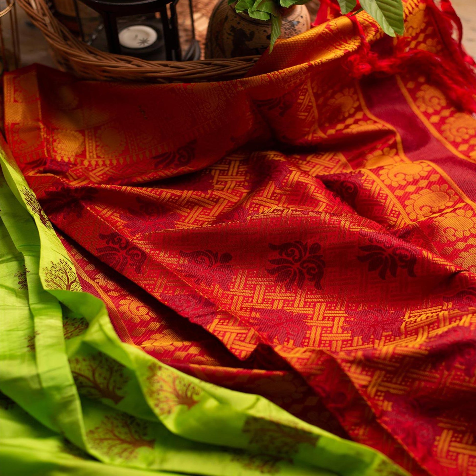 Entrancing Green Colored Festive Wear Woven Art Silk Saree