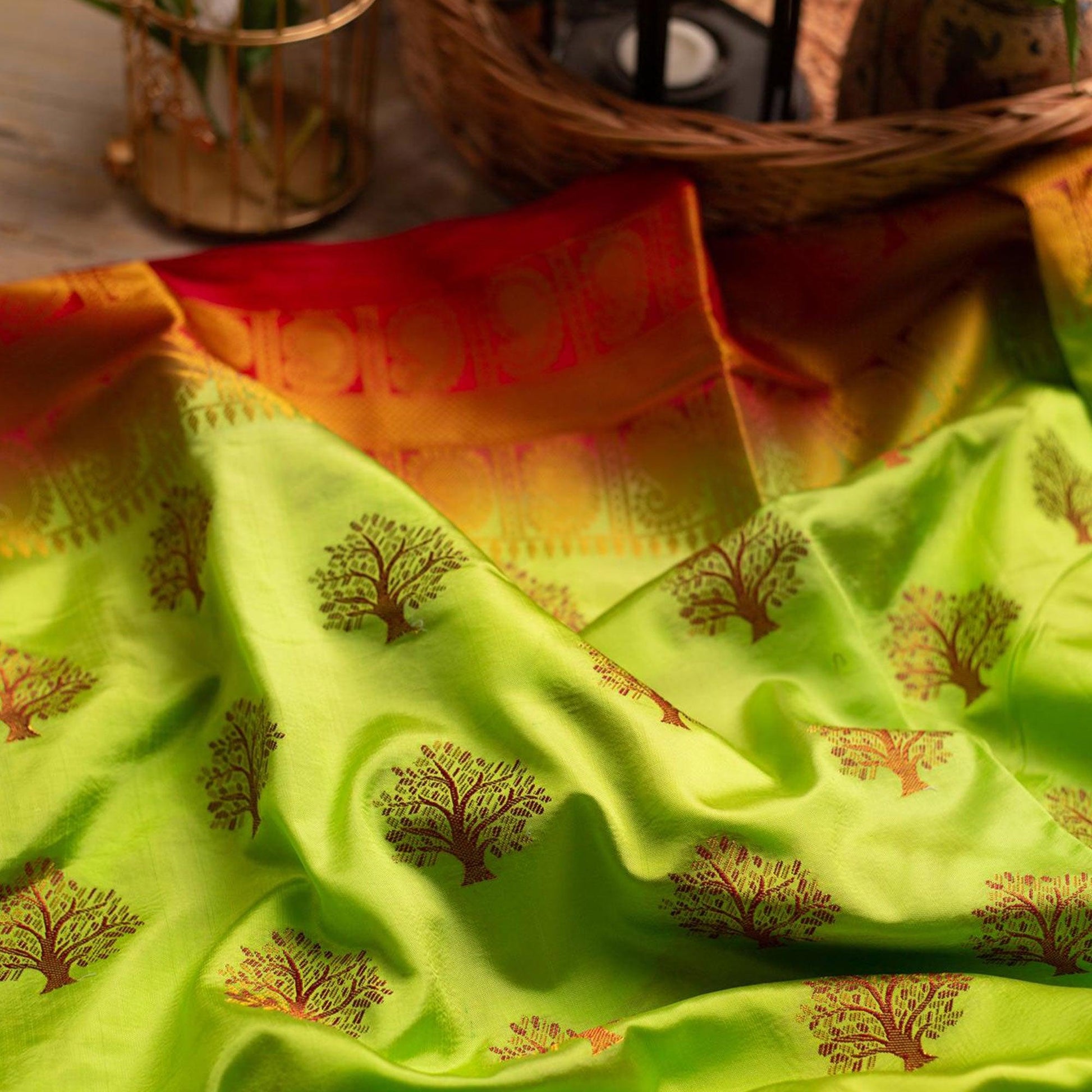 Entrancing Green Colored Festive Wear Woven Art Silk Saree