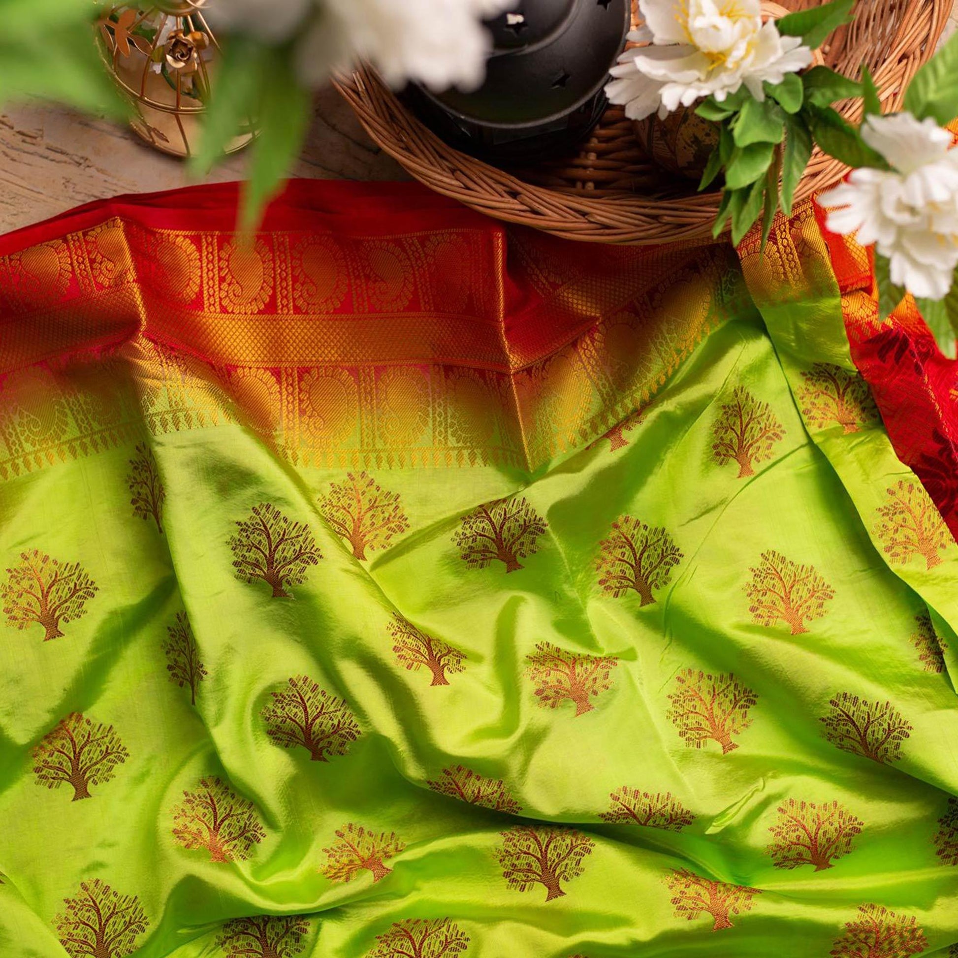Entrancing Green Colored Festive Wear Woven Art Silk Saree