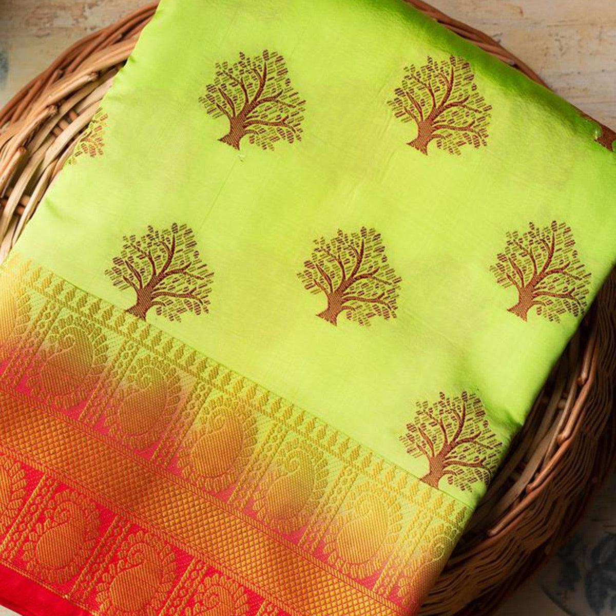 Entrancing Green Colored Festive Wear Woven Art Silk Saree