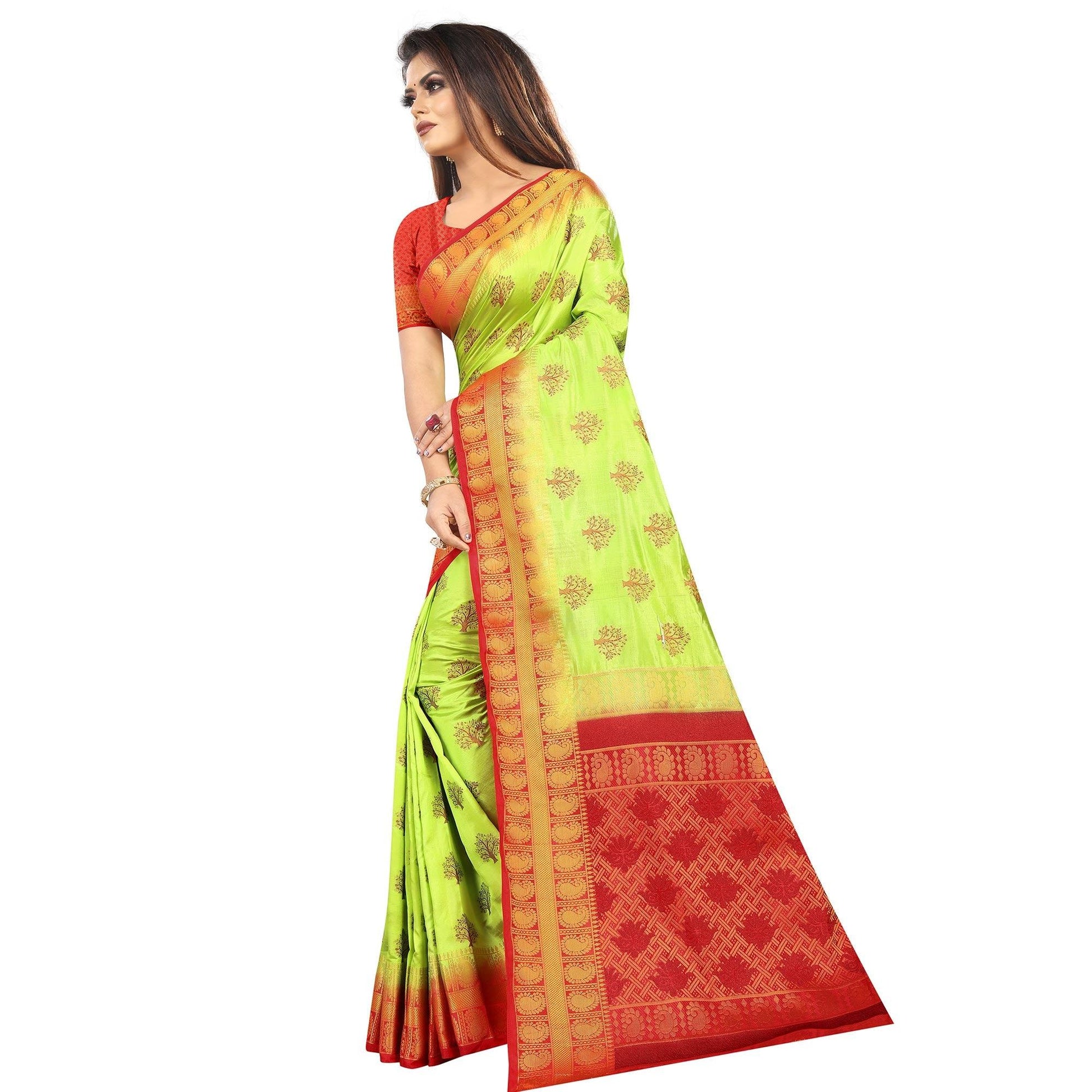 Entrancing Green Colored Festive Wear Woven Art Silk Saree
