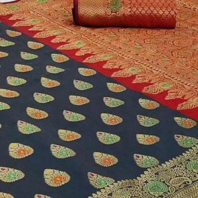 Entrancing Grey Colored Festive Wear Woven Silk Saree
