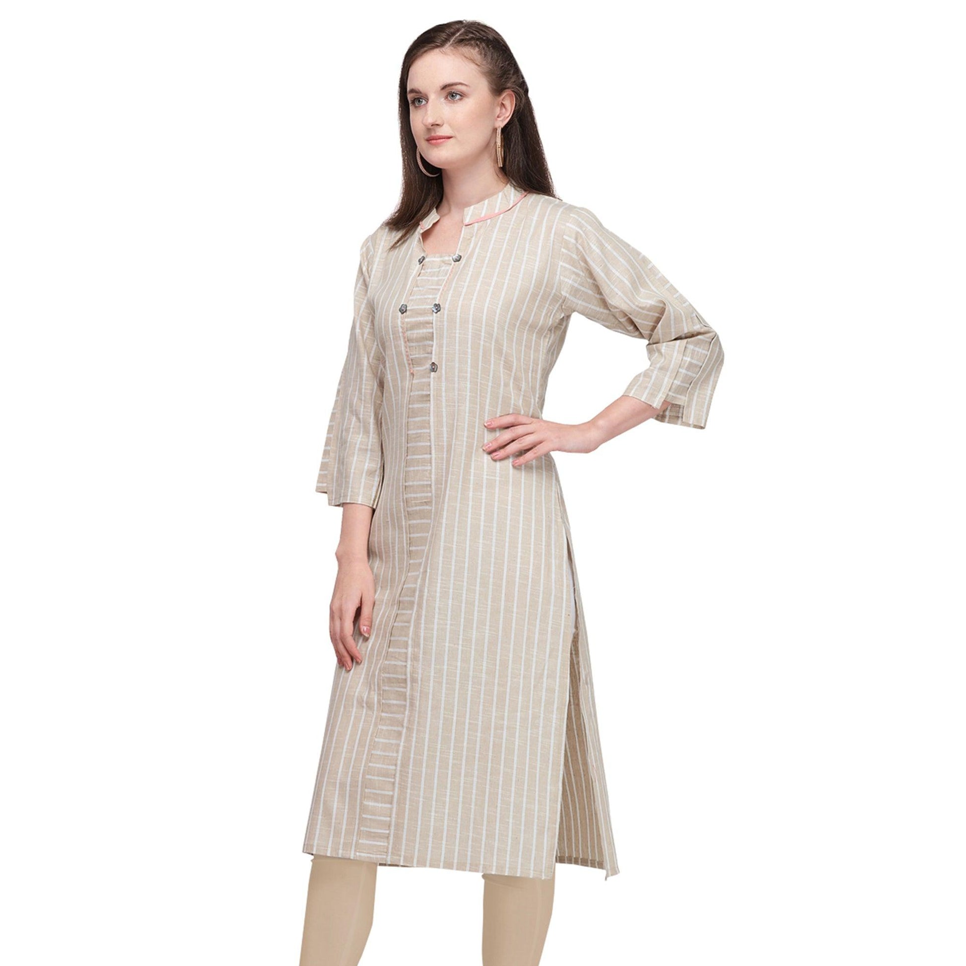 Entrancing Light Beige Colored Casual Wear Pure Cotton Kurti