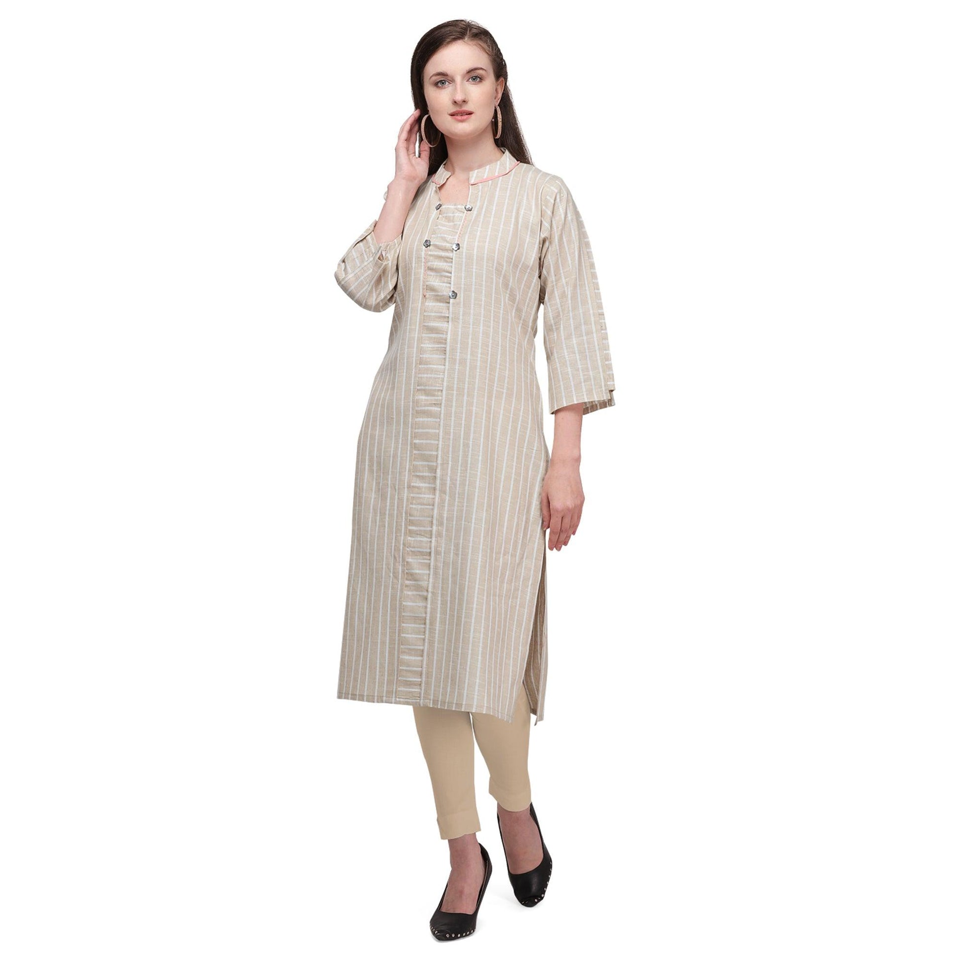 Entrancing Light Beige Colored Casual Wear Pure Cotton Kurti